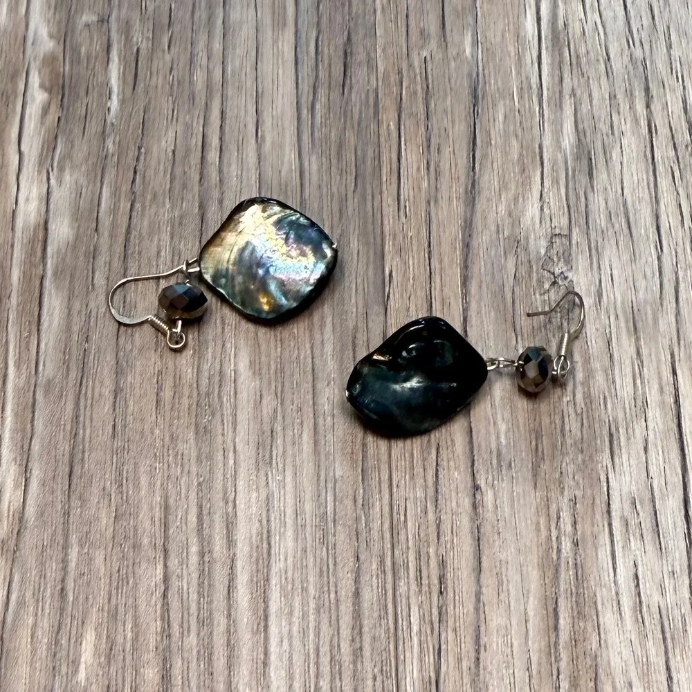 Vintage Abalone Shell Multi Strand Statement Necklace‎ Earrings Set Iridescent